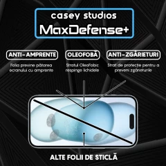 Folie Sticla iPhone 15 Plus Casey Studios Full Screen 9H + Kit de Instalare Cadou,  Full Glue, Sticla Securizata, Duritate Militara, Ultra HD, Protectie Profesionala Ecran 3D, Anti Zgarieturi, Anti Socuri, Margini Negre Negru