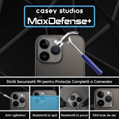 Set 2x Folie Sticla Camera MaxDefense+ compatibila cu iPhone 15 Pro Max / 15 Pro Transparent
