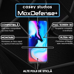 Folie Sticla CASEY STUDIOS compatibila cu Motorola Moto E7 Plus / Moto G10 / Moto G20 / Moto G30 / Moto G9 Play, Full Glue, Duritate Militara, Ultra HD, Anti Zgarieturi, Anti Amprente, Anti Socuri, Margini Negre Negru
