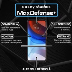 Folie Sticla CASEY STUDIOS compatibila cu Motorola Moto E7 Power / Moto E7i Power, Full Glue, Duritate Militara, Ultra HD, Anti Zgarieturi, Anti Amprente, Anti Socuri, Margini Negre Negru