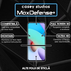 Folie Sticla CASEY STUDIOS compatibila cu Xiaomi Redmi 10 / Redmi 10 2022, Full Glue, Duritate Militara, Ultra HD, Anti Zgarieturi, Anti Amprente, Anti Socuri, Margini Negre Negru