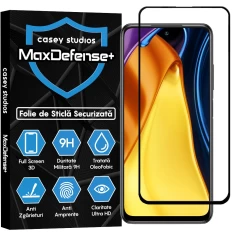 Folie Sticla CASEY STUDIOS compatibila cu Xiaomi Poco M5s / Redmi Note 10 4G / Redmi Note 10S, Full Glue, Duritate Militara, Ultra HD, Anti Zgarieturi, Anti Amprente, Anti Socuri, Margini Negre Negru