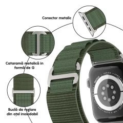 Curea Textil Alpine Loop compatibila cu Apple Watch SE/9/8/7/6/5/4/3/2/1 - 38/40/41MM CASEY STUDIOS, Ajustabila, Respirabila Verde Inchis