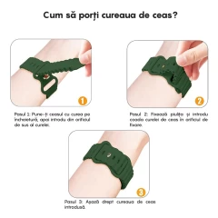 Curea Silicon Ocean Loop compatibila cu Apple Watch SE/9/8/7/6/5/4/3/2/1 - 38/40/41MM CASEY STUDIOS™, Ajustabila, Respirabila, Silicon moale placut la atingere Verde Inchis