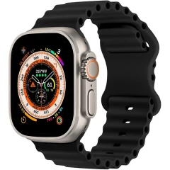 Curea Silicon Ocean Loop compatibila cu Apple Watch Ultra 2/Ultra/SE/9/8/7/6/5/4/3/2/1 - 42/44/45/49MM CASEY STUDIOS™, Ajustabila, Respirabila, Silicon moale placut la atingere Negru