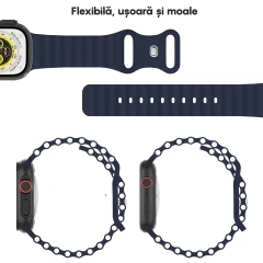 Curea Silicon Ocean Loop compatibila cu Apple Watch Ultra 2/Ultra/SE/9/8/7/6/5/4/3/2/1 - 42/44/45/49MM CASEY STUDIOS™, Ajustabila, Respirabila, Silicon moale placut la atingere Midnight Blue