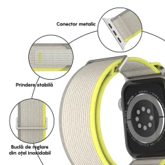 Curea Nailon Trail compatibila cu Apple Watch Ultra 2/Ultra/SE/9/8/7/6/5/4/3/2/1 - 42/44/45/49 MM CASEY STUDIOS, Ajustabila, Respirabila, Material Textil Bej