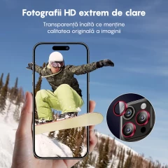 Folie Protectie Lentile Camera pentru iPhone 11, Casey Studios MaxDefense+,  Ultra HD, Protectie Profesionala Camere 3D, Anti Amprente, Anti Zgarieturi, Anti Socuri Rosu