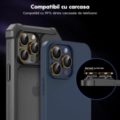 Folie Protectie Lentile Camera pentru iPhone 13 / iPhone 13 Mini, Casey Studios MaxDefense+,  Ultra HD, Protectie Profesionala Camere 3D, Anti Amprente, Anti Zgarieturi, Anti Socuri Galben