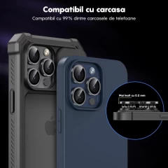 Folie Protectie Lentile Camera pentru iPhone 13 Pro / iPhone 13 Pro Max, Casey Studios MaxDefense+, Ultra HD, Anti Amprente, Anti Zgarieturi, Anti Socuri Argintiu