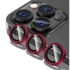 Folie Protectie Lentile Camera pentru iPhone 13 Pro / iPhone 13 Pro Max, Casey Studios MaxDefense+, Ultra HD, Anti Amprente, Anti Zgarieturi, Anti Socuri Rosu 