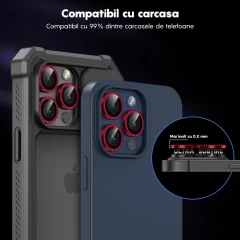 Folie Protectie Lentile Camera pentru iPhone 13 Pro / iPhone 13 Pro Max, Casey Studios MaxDefense+, Ultra HD, Anti Amprente, Anti Zgarieturi, Anti Socuri Rosu