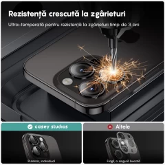Folie Protectie Lentile Camera pentru iPhone 14 Pro / iPhone 14 Pro Max, Casey Studios MaxDefense+, Ultra HD, Anti Amprente, Anti Zgarieturi, Anti Socuri Negru