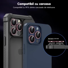 Folie Protectie Lentile Camera pentru iPhone 14 Pro / iPhone 14 Pro Max, Casey Studios MaxDefense+, Ultra HD, Anti Amprente, Anti Zgarieturi, Anti Socuri Roz
