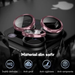 Folie Protectie Lentile Camera pentru iPhone 14 Pro / iPhone 14 Pro Max, Casey Studios MaxDefense+, Ultra HD, Anti Amprente, Anti Zgarieturi, Anti Socuri Roz