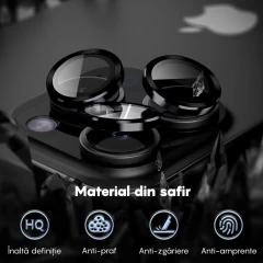 Folie Protectie Lentile Camera pentru iPhone 15 / iPhone 15 Plus, Casey Studios MaxDefense+,  Ultra HD, Protectie Profesionala Camere 3D, Anti Amprente, Anti Zgarieturi, Anti Socuri Negru