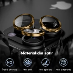 Folie Protectie Lentile Camera pentru iPhone 15 Pro / iPhone 15 Pro Max, Casey Studios MaxDefense+, Ultra HD, Anti Amprente, Anti Zgarieturi, Anti Socuri Galben