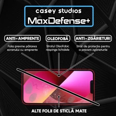 Folie Sticla CASEY STUDIOS pentru iPhone 13 Mini, MaxDefense+ Matte, Full Glue, Sticla Securizata, Duritate Militara, Ultra HD, Protectie Profesionala Ecran 3D, Anti Zgarieturi, Anti Socuri Negru