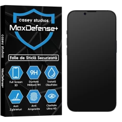Folie Sticla CASEY STUDIOS pentru iPhone 14 Plus, MaxDefense+ Matte, Full Glue, Sticla Securizata, Duritate Militara, Ultra HD, Protectie Profesionala Ecran 3D, Anti Zgarieturi, Anti Socuri Negru