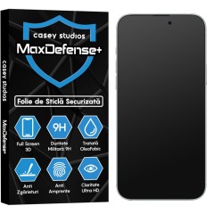 Folie Sticla CASEY STUDIOS pentru iPhone 15 Plus, MaxDefense+ Matte, Full Glue, Sticla Securizata, Duritate Militara, Ultra HD, Protectie Profesionala Ecran 3D, Anti Zgarieturi, Anti Socuri