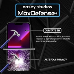 Folie Sticla CASEY STUDIOS pentru iPhone 13 Pro Max, MaxDefense+ Privacy, Full Glue, Sticla Securizata, Duritate Militara, Ultra HD, Protectie Profesionala Ecran 3D, Anti Zgarieturi, Anti Socuri Negru
