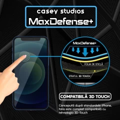 Folie Sticla CASEY STUDIOS pentru iPhone 12 Mini, MaxDefense+ Privacy, Full Glue, Sticla Securizata, Duritate Militara, Ultra HD, Protectie Profesionala Ecran 3D, Anti Zgarieturi, Anti Socuri Negru