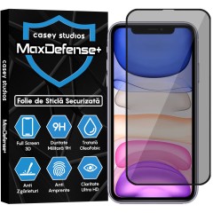 Folie Sticla CASEY STUDIOS pentru iPhone 11 Pro, MaxDefense+ Privacy, Full Glue, Sticla Securizata, Duritate Militara, Ultra HD, Protectie Profesionala Ecran 3D, Anti Zgarieturi, Anti Socuri