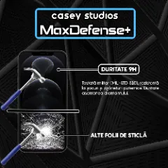 Folie Sticla CASEY STUDIOS pentru iPhone 12 Pro Max, MaxDefense+ Classic, Full Glue, Sticla Securizata, Duritate Militara, Ultra HD, Protectie Profesionala Ecran 3D, Anti Zgarieturi, Anti Socuri Transparent