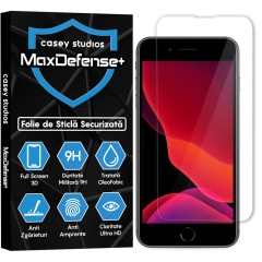 Folie Sticla CASEY STUDIOS pentru iPhone 7 Plus / 8 Plus, MaxDefense+ Classic, Full Glue, Sticla Securizata, Duritate Militara, Ultra HD, Protectie Profesionala Ecran 3D, Anti Zgarieturi, Anti Socuri