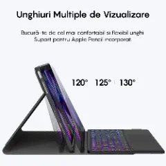 Husa cu Tastatura Iluminata si TouchPad compatibila cu iPad Air 13 2024/ iPad Pro 12.9