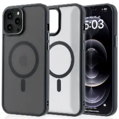 Husa MagSafe pentru iPhone 12 Pro Max, CASEY STUDIOS, de Protectie, Slim, pentru Incarcare Wireless, Margini Ridicate pentru Protectia Ecranului si a Camerelor Black