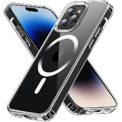 Husa MagSafe pentru iPhone 14 Pro Max, CASEY STUDIOS, de Protectie, Slim, pentru Incarcare Wireless, Margini Ridicate pentru Protectia Ecranului si a Camerelor Transparent 