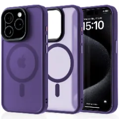 Husa MagSafe pentru iPhone 15, CASEY STUDIOS, de Protectie, Slim, pentru Incarcare Wireless, Margini Ridicate pentru Protectia Ecranului si a Camerelor Dark Purple 
