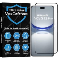 Folie Sticla CASEY STUDIOS compatibila cu Huawei nova 12 Pro, Full Glue, Duritate Militara, Ultra HD, Anti Zgarieturi, Anti Amprente, Anti Socuri, Margini Negre Negru