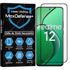 Folie Sticla CASEY STUDIOS compatibila cu Realme 12 4G, Full Glue, Duritate Militara, Ultra HD, Anti Zgarieturi, Anti Amprente, Anti Socuri, Margini Negre Negru