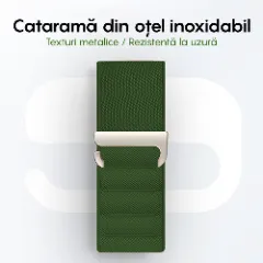 Curea Nailon Alpine Loop compatibila cu Apple Watch Ultra 2/Ultra/SE/9/8/7/6/5/4/3/2/1 - 38/40/41MM CASEY STUDIOS, Ajustabila, Respirabila Verde Inchis