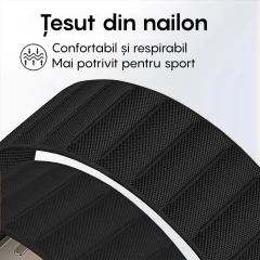 Curea Nailon Alpine Loop compatibila cu Apple Watch Ultra 2/Ultra/SE/9/8/7/6/5/4/3/2/1 - 38/40/41MM CASEY STUDIOS, Ajustabila, Respirabila Negru