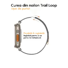 Curea Nailon Trail compatibila cu Apple Watch SE/9/8/7/6/5/4/3/2/1 - 42/44/45/49MM CASEY STUDIOS, Ajustabila, Respirabila, Material Textil Casey Negru Inchis