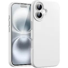 Husa iPhone 16 Casey Studios Premium Soft Silicone, de Protectie, Slim, pentru Incarcare Wireless, Margini Ridicate pentru Protectia Ecranului si a Camerelor Alb