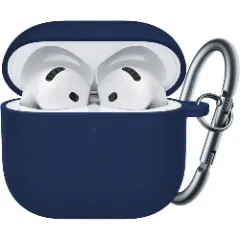 Husa Silicon Protectie pentru AirPods 4 CASEY STUDIOS™, din Silicon Moale, cu Breloc Carabina, Incarcare Wireless Midnight Blue