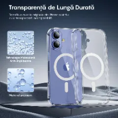 Husa MagSafe pentru iPhone 16, CASEY STUDIOS, de Protectie, Slim, pentru Incarcare Wireless, Margini Ridicate pentru Protectia Ecranului si a Camerelor Transparent