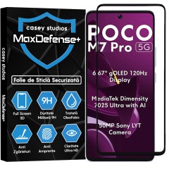 Folie Sticla CASEY STUDIOS pentru Xiaomi Poco M7 Pro 5G, Full Glue, Sticla Securizata, Duritate Militara, Ultra HD, Protectie Profesionala Ecran 3D, Anti Zgarieturi, Anti Socuri