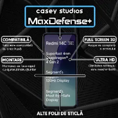 Folie Sticla CASEY STUDIOS pentru Xiaomi Redmi 14C 5G, Full Glue, Sticla Securizata, Duritate Militara, Ultra HD, Protectie Profesionala Ecran 3D, Anti Zgarieturi, Anti Socuri Transparent