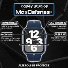 Folie Regenerabila pentru Apple Watch 40 MM - 1/2/3/4/5/6/7/8/SE/Ultra, de Protectie, Casey Studios MaxDefense+ - Negru Negru