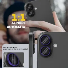 Folie Protectie Lentile Camera pentru Apple iPhone 16 / Apple iPhone 16 Plus, CASEY STUDIOS™ MaxDefense+, Ultra HD, Protectie Profesionala Camere 3D, Anti Amprente, Anti Zgarieturi, Anti Socuri Mov inchis