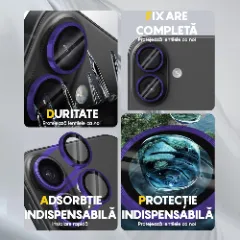 Folie Protectie Lentile Camera pentru Apple iPhone 16 / Apple iPhone 16 Plus, CASEY STUDIOS™ MaxDefense+, Ultra HD, Protectie Profesionala Camere 3D, Anti Amprente, Anti Zgarieturi, Anti Socuri Mov inchis