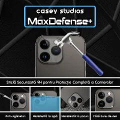 Set 2x Folie Sticla Camera pentru Apple iPhone 16 Pro Max / 16 Pro, CASEY STUDIOS™ MaxDefense+, Protectie Securizata, Duritate 9H, Full Cover, Anti Zgarieturi, Ultra HD, Protectie Profesionala Camere 3D, Anti Zgarieturi, Anti Socuri Transparent