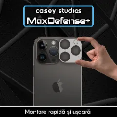 Set 2x Folie Sticla Camera pentru Apple iPhone 16 Pro Max / 16 Pro, CASEY STUDIOS™ MaxDefense+, Protectie Securizata, Duritate 9H, Full Cover, Anti Zgarieturi, Ultra HD, Protectie Profesionala Camere 3D, Anti Zgarieturi, Anti Socuri Transparent