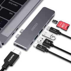 HUB Macbook Pro Type-C la HDMI, Thunderbolt 3, USB-C, 2x USB, Micro SD Choetech - Gri Gri