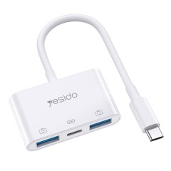Adaptor Type-C la Type-C, 2xUSB 3.0, Plug & Play, 4.8Gbps Yesido OTG Cable, GS17 - Alb